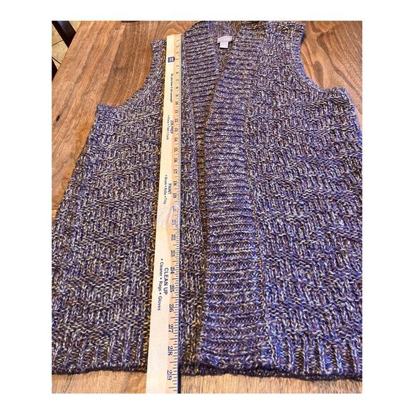 Chico’s 1 Open Front Knit Sweater Vest Brown Metallic Marled Acrylic Blend - Picture 3 of 6